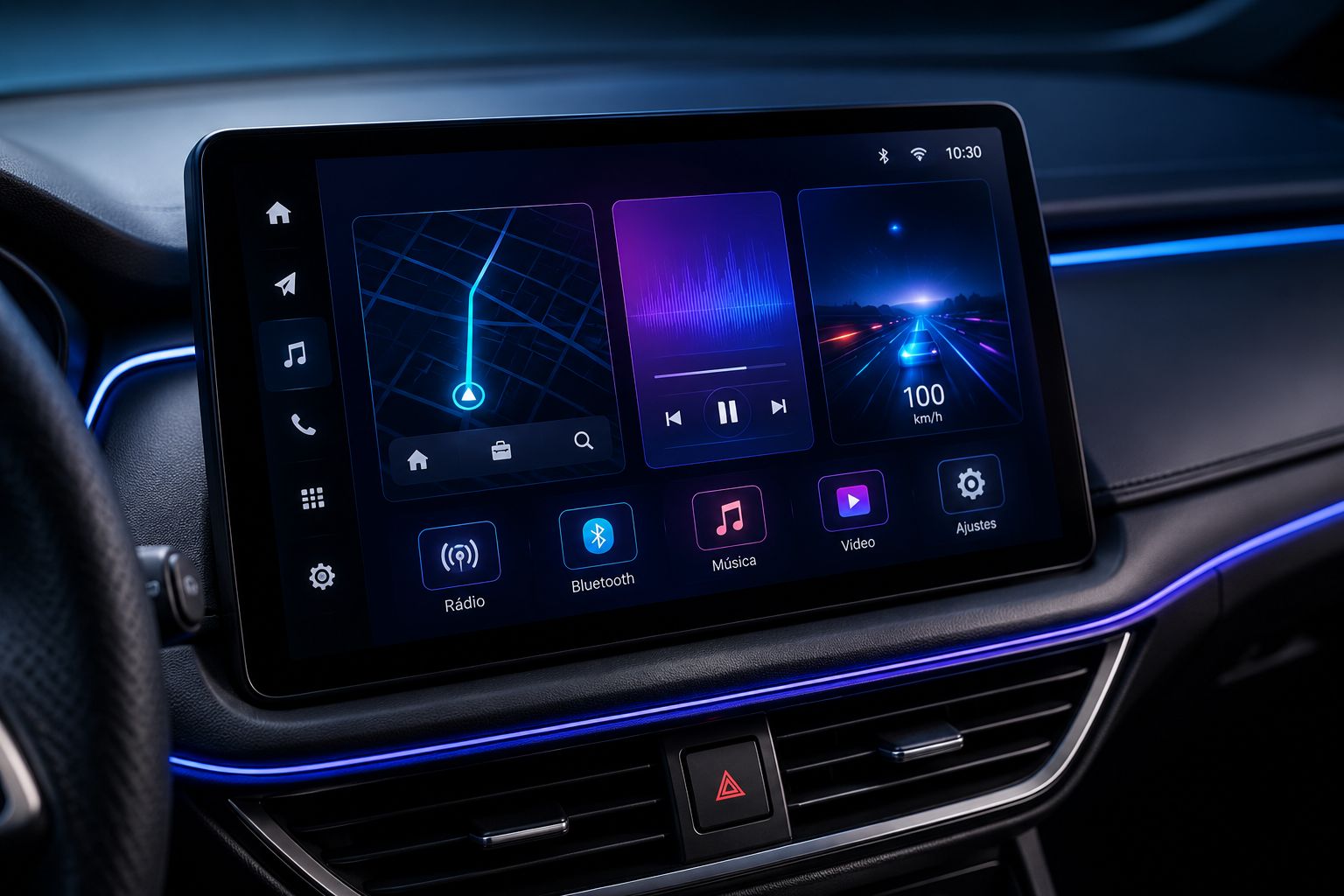 Central multimídia automotiva com tela touch