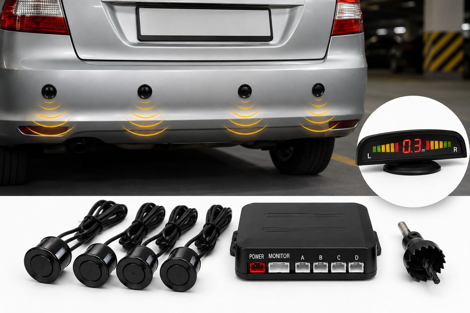 Sensor de estacionamento automotivo instalado em veículo